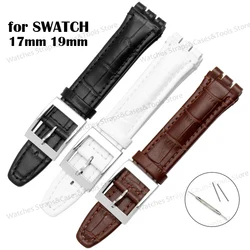 Genuine Leather Watchband for Swatch 17mm 19mm Strap Cowhide Bamboo Waterproof Metal Clasp Men Women Business Watch Accessories