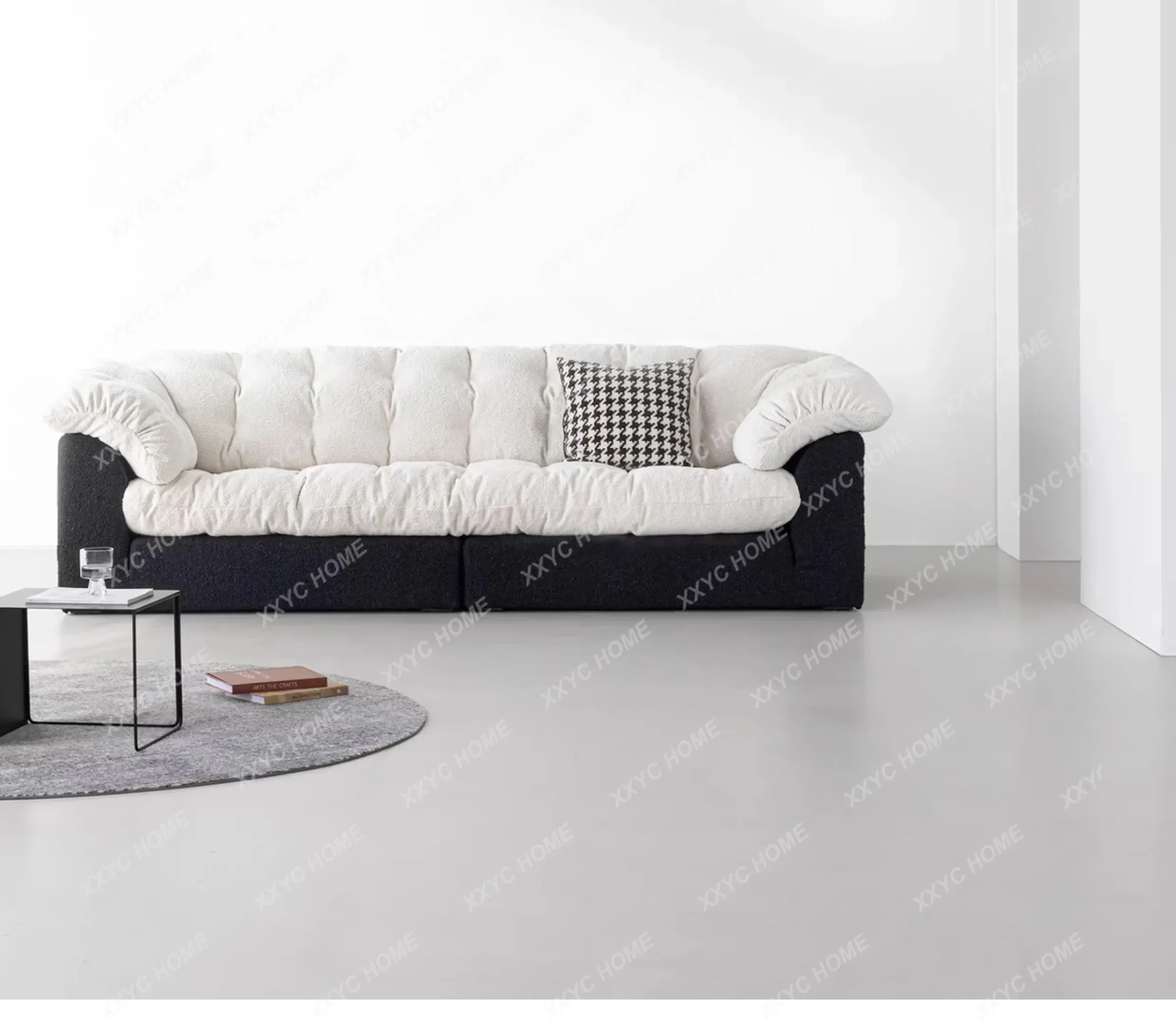 Small Apartment Living Room Modern Simple Sofa Fabric Removable And Washable Black And White Lazy Straight Sofa