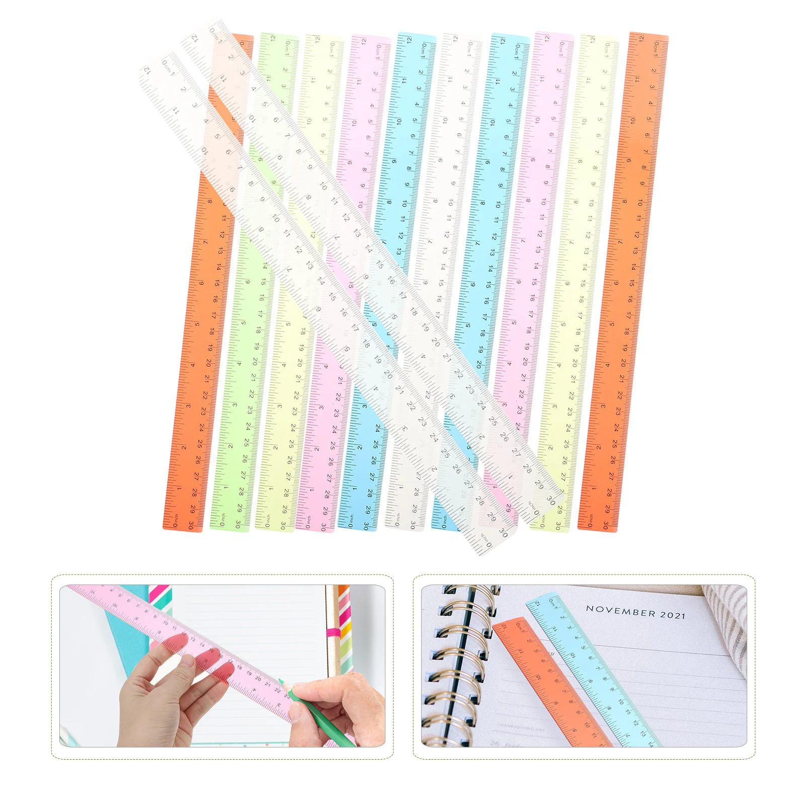 

12Pcs Colored Plastic Rulers Multi-Function Straight Rulers Portable Student Accessory for School Office Home