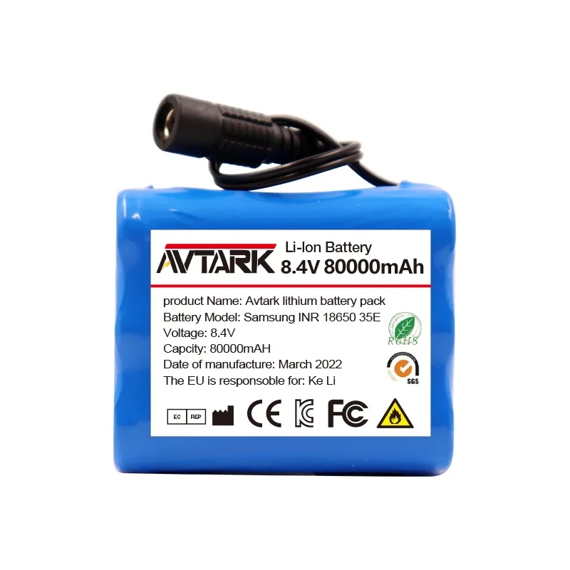 Nowy akumulator litowo-jonowy 18650 8,4 V 80000 Mah 80 Ah 6X18650 do reflektora rowerowego