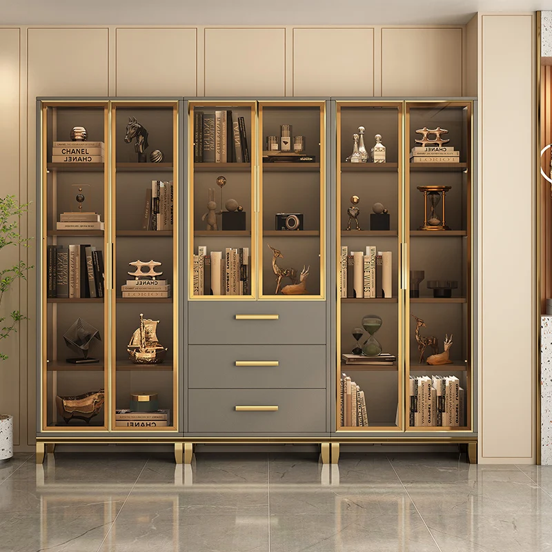 

Nordic Luxury Glass Door Bookcase Storage Office File Cabinet Study Bookcase Modern Minimalist Storage Furniture Shelves FYBK