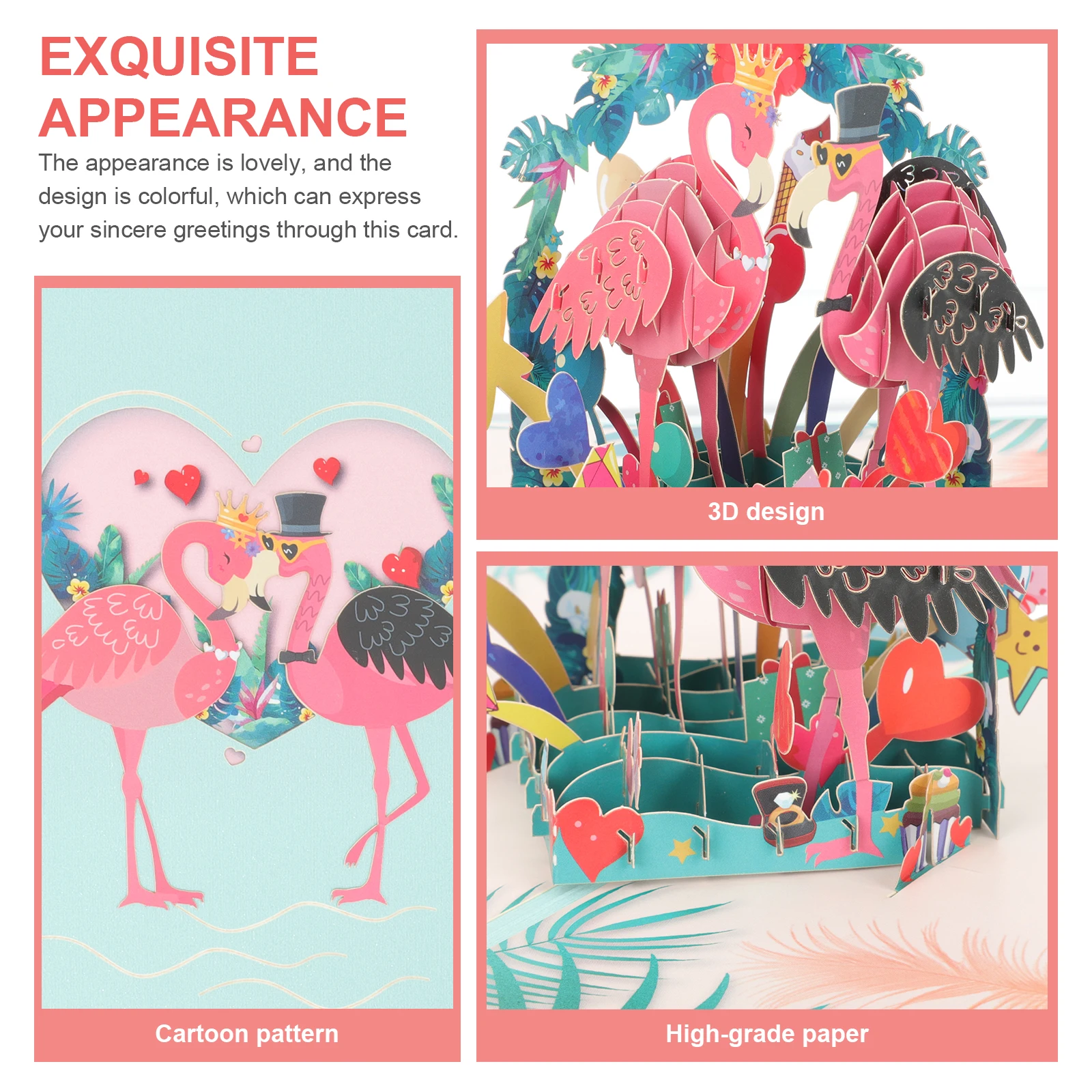 

3D Delicate Anniversary Card Wedding Greeting Cartoon Design Decorative Paper Reusable Foldable Cards for Wife