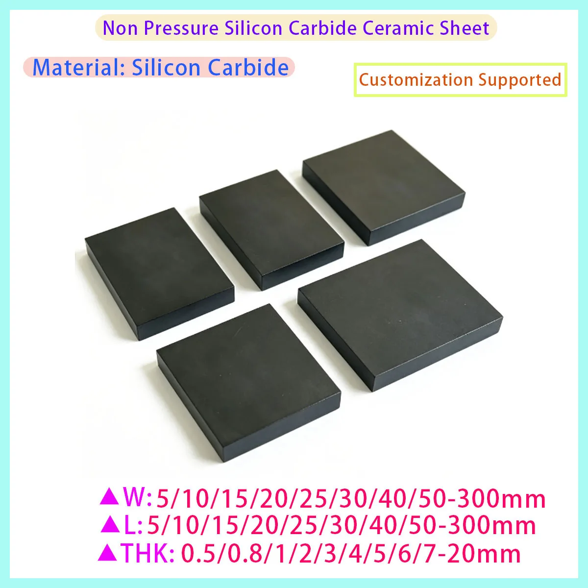 Pressureless Sintered SiC Ceramic Plate Wear High Temp High Voltage Resistant Industrial Custom Silicon Carbide Sheet