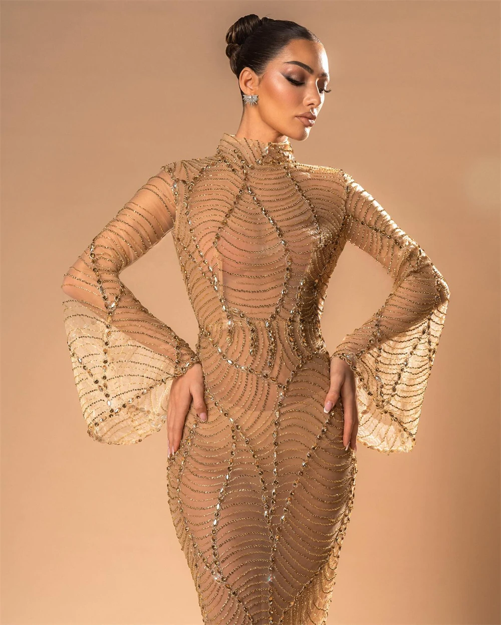 

Тюлевое вечернее платье русалки по индивидуальному заказу, изящное платье для выпускного вечера с длинными рукавами, модные платья с открытой спиной и открытой спиной для особых случаев