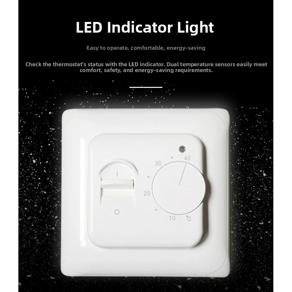 Mechanical Room Thermostat For Electric Floor Heating With Temperature Control Knob AC 110-220V White LED Indicator Compact Size