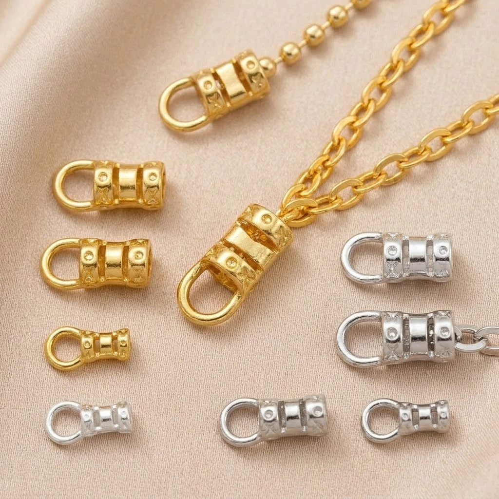 10 Stück 18K Gold Messing Quetschverschlüsse mit Schlaufe, Kordel-Endkappen, Clip für Lederkordeln und Ketten, DIY Schmuckherstellung – Detail 1