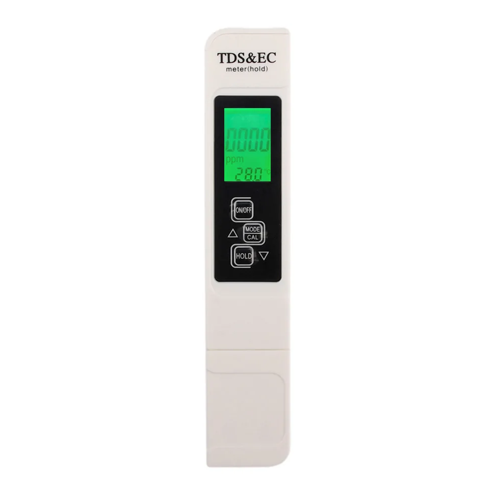 1PC White Digital Water Quality Tester TDS EC Meter Range 0 to 9999 Multifunctional Water Purity Temperature TEMP PPM Tester