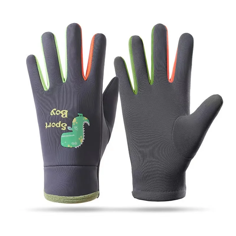 Winter Children Cycling Gloves Waterproof  Cartoon Dinosaur MTB Skate Infantil Scooter Ski Outdoor Sports Fleece Kids Gloves