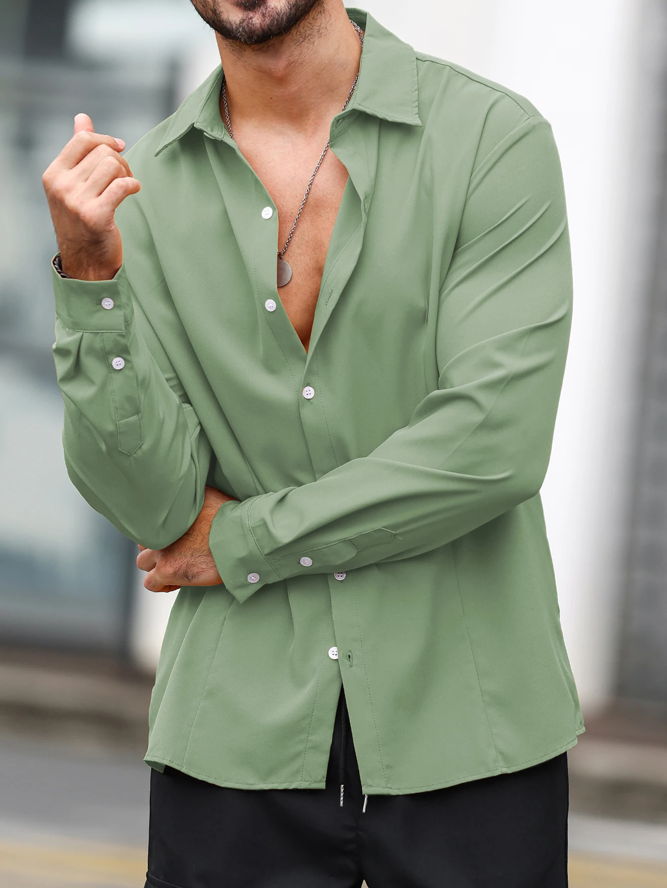 Green yellow shirt solid color cardigan top