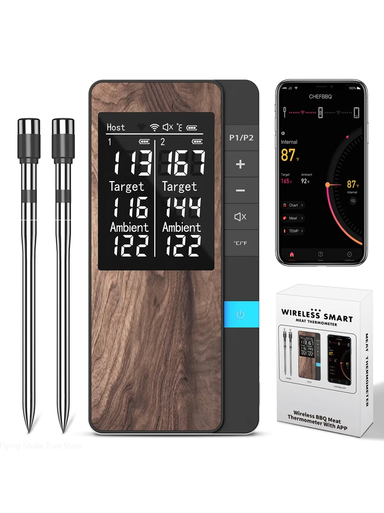 Xinsio Kabelloses Fleischthermometer, digitales Bluetooth-Sonden-Küchenthermometer, wiederaufladbar mit LCD-Bildschirm, sofortiger Messwert & mobile App für BBQ, Ofen, Rotisserie