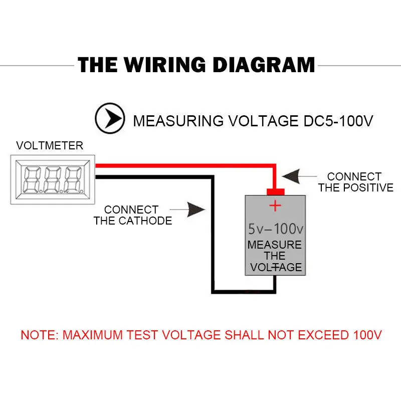 DC 4-100V Round LED Digital Display Two-wire Auto Voltmeter DC Digital Car Voltmeter Head Display Reverse Connection Protection