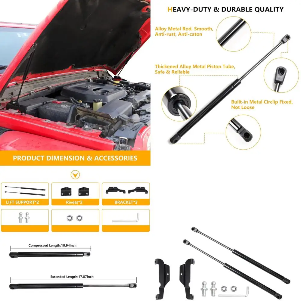 

Быстрые газовые амортизаторы для Wrangler JL/Gladiator JT 2018-2024 гг., комплект поддержки подъема капота, пара, черный