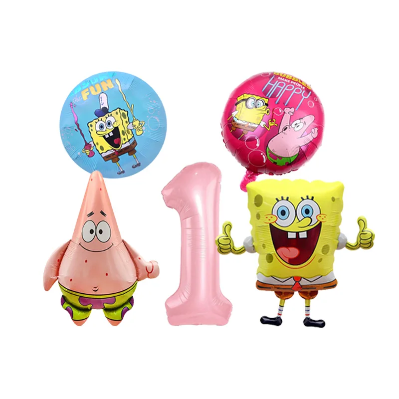 SpongeBob and Patrick Balloon Bouquet Foil Mylar Cluster with Ocean Blue Latex for Kids Toddler Birthday Party Backdrop