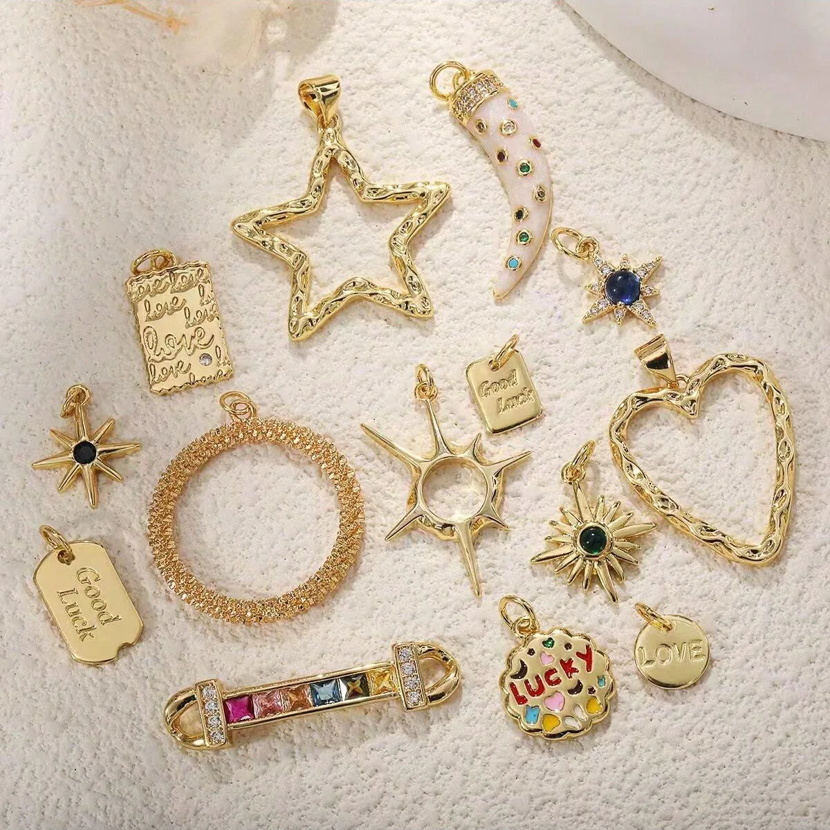 1PC Fashion Copper Zircon Good luck Star Sun Pattern - DIY jewelry making, necklaces, earrings, pendants