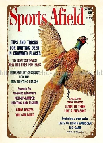 1966 Sports Afield Magazine pheasant hunting metal tin sign modern wall art