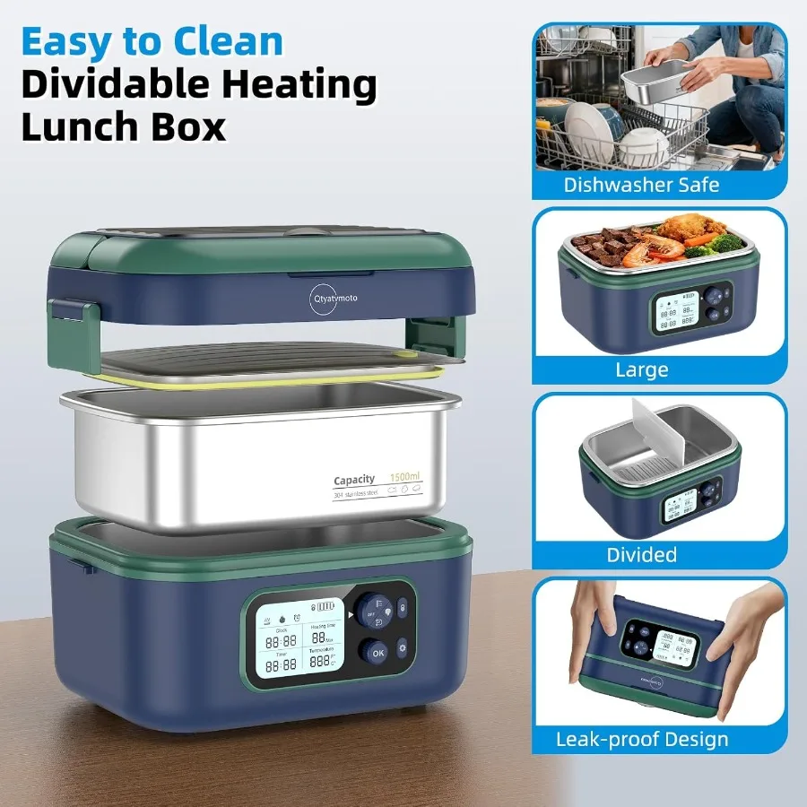 صندوق غداء ساخن مع طاقة كهربائية لاسلكية 24000 مللي أمبير في الساعة 6.3 أكواب محمولة قابلة لإعادة الشحن ذاتية التسخين لتدفئة الطعام تتميز بمؤقت #4