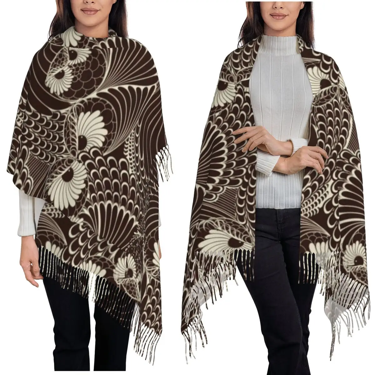Owl Print Scarf Tassel Scarves for Women Soft Warm Shawls and Wraps Large Fall Winter Shawl Wrap