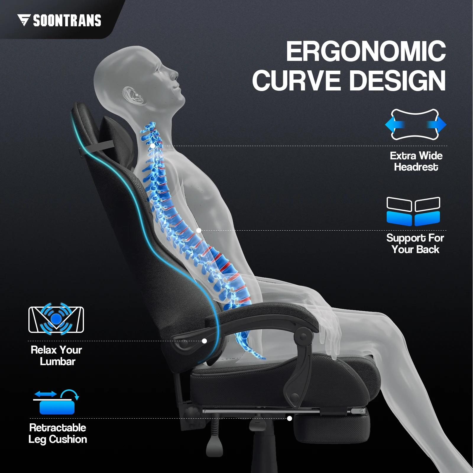 Silla de Juego Soontrans con Masaje, Reposapiés, Reposacabezas y Cojín Lumbar con Función de Masaje, Reposabrazos Acolchados, Silla Ergonómica para Gamers, Transmisiones en Vivo por YouTube, Xbox