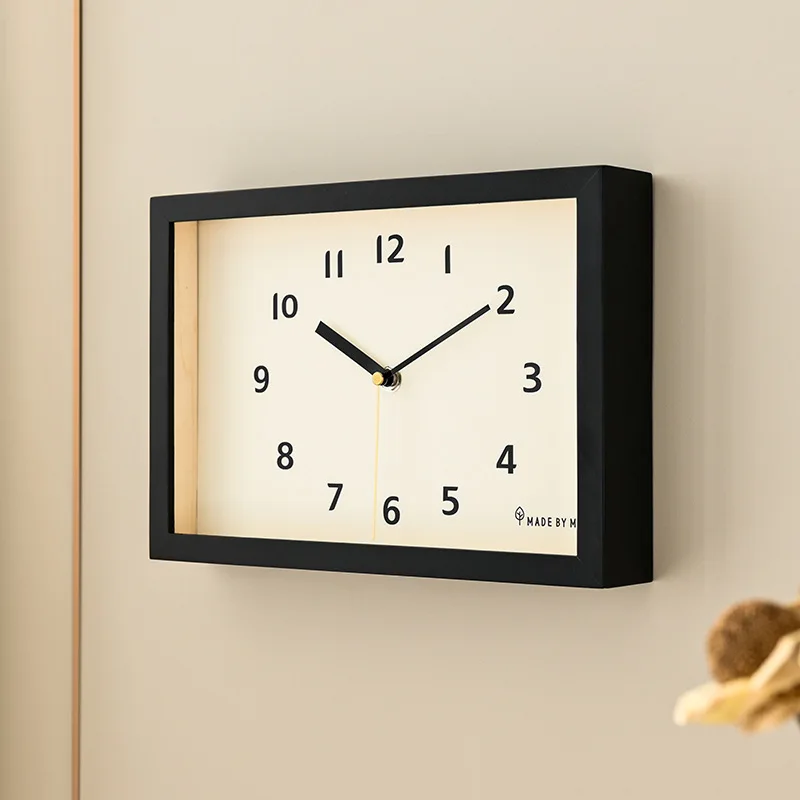 Japanese Style Modern Living Room Decorations Wooden Wall Clock Retro Mute Rectangular Wall-Mounted Clock Home Decoration