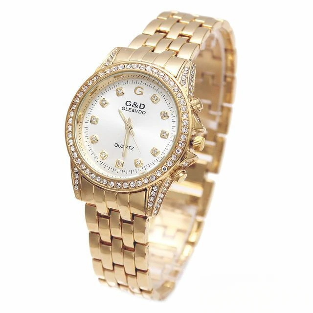 Ladies watch gold luxury diamond plated quartz watch Europe and America men's watch