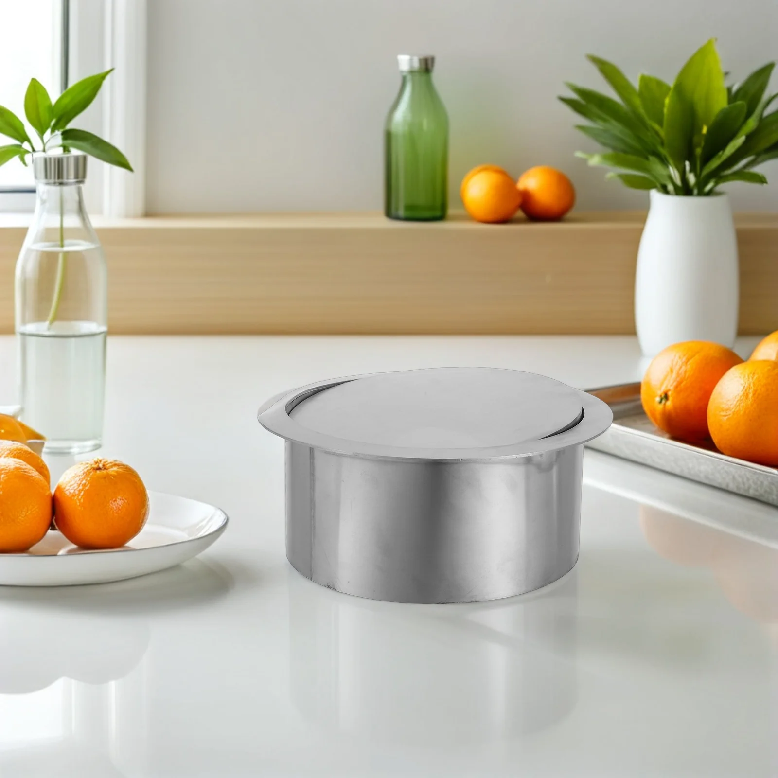 

Stainless Steel Recessed Trash Can Lid 24x24cm Embedded Countertop Swing Flap Lid for Kitchen Bathroom Office Commercial Use