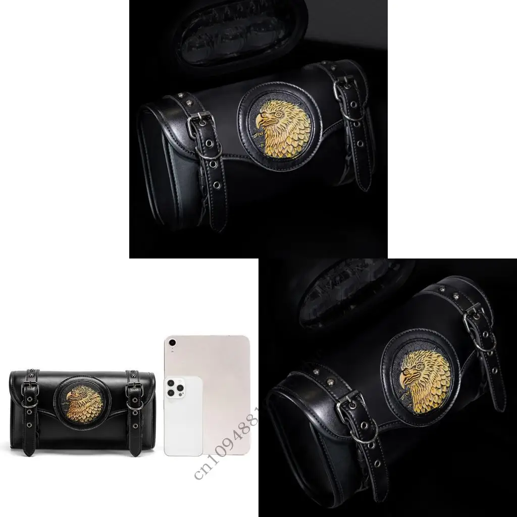 

Retro Motorcycle Handlebar Bag Multiple Storage Pockets Waterproof PU Leather Roll Bag for Front Fork Handlebar