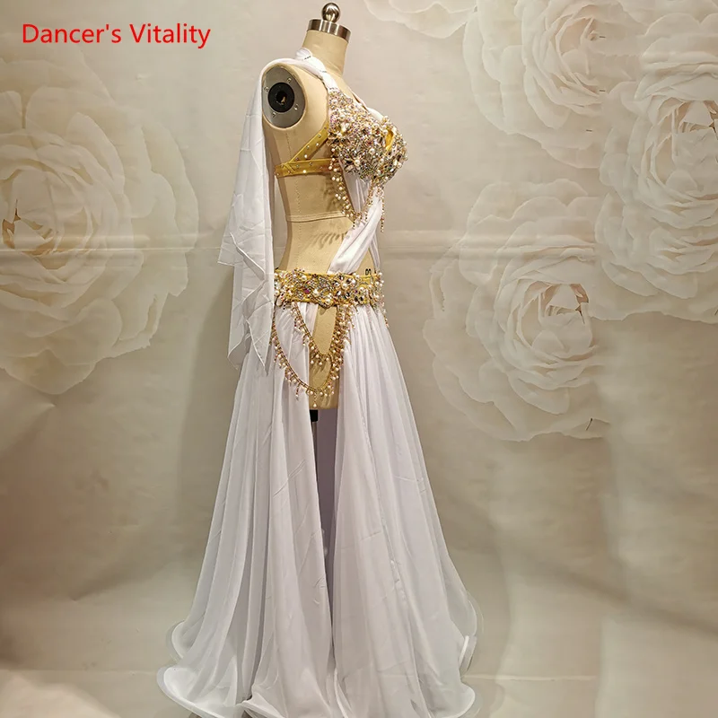 Belly Dance Competition Set White Elegant Belly Dance Big Swing Split Performance Skirt Adult Belly Dancing Outfit Customization