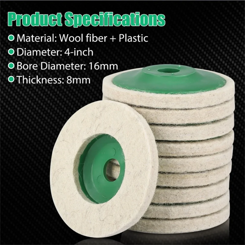 10pcs 4'' 100mm Wool Polishing Wheel Set Wear-resistant Thickened Design Buffer Pads For Glass Ceramic Marble Wood