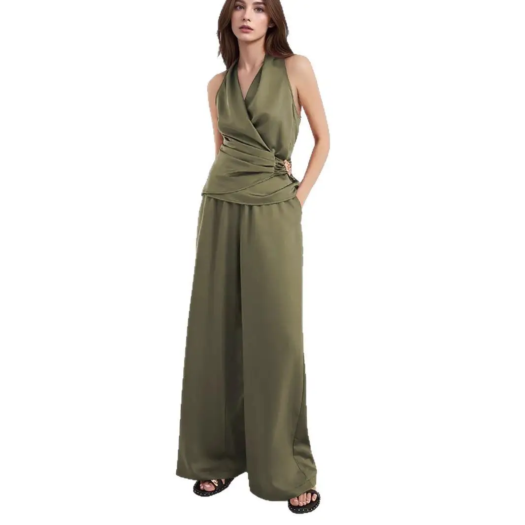 High Waist Wide Leg Long Pants Vest 2 Piece Set Independent Station High Quality Sleeveless Summer New Arrival Women's Suit