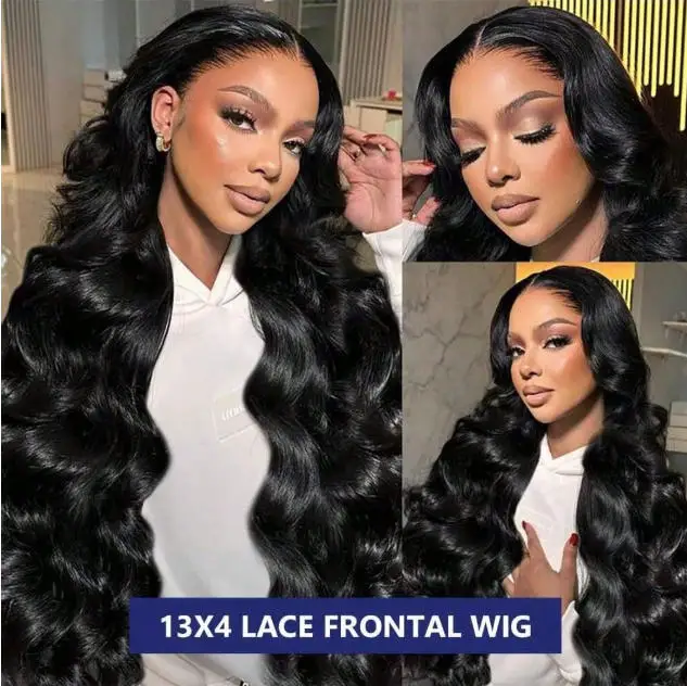 40 42 Natural Black Body Wave Human Hair Wig  13x4 13x6 HD Lace 250 Density Pre Plucked Hairline For Women - view 5