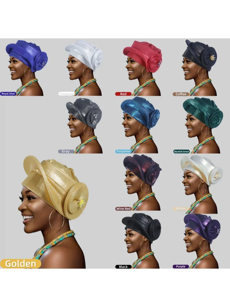 2026 New African Headtie Turban Nigeria Auto Gele Head Wraps Auto Gele Women's Turban Cap Wedding Geles Muslim Head Wraps Bonnet