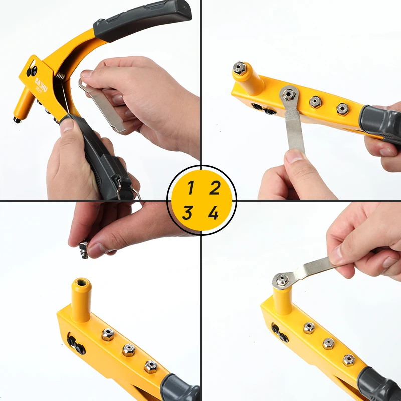 100リベット付きリベットガン,4 in 1ハンドリベット,4つの交換可能なナット,合金釘ガン,2.4mm, 3.2mm, 4.0mm, 4.8mm