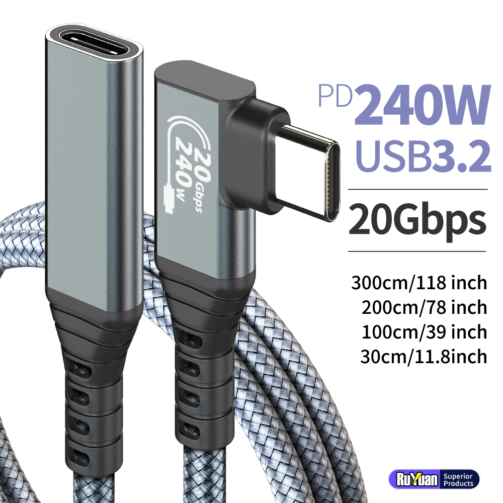 Câble d'extension USB3.2 240W, 20 gops, transfert de données à grande vitesse, câble Durable pour une charge rapide et une connectivité des appareils