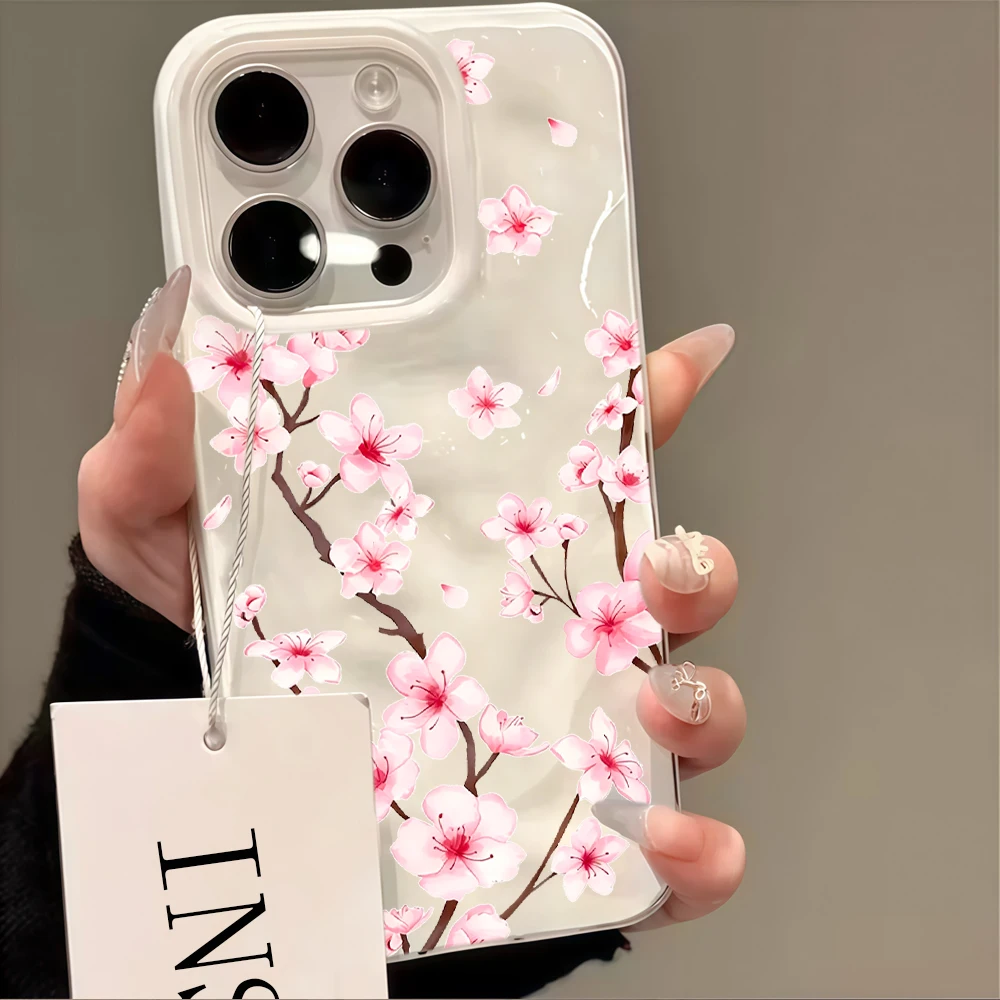 Sakura Soft TPU Funda Phone Case For iPhone 17 16 15 Pro 14 13 12 11 Pro Max Blossom Flower Cases For 17 Air 16 15 14 Plus Cover