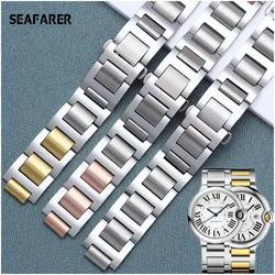 Watchband for Cartier Blue Balloon Strap Stainless Steel Solid Watch With Raised Bracelet Watch Accessories Replacement Band