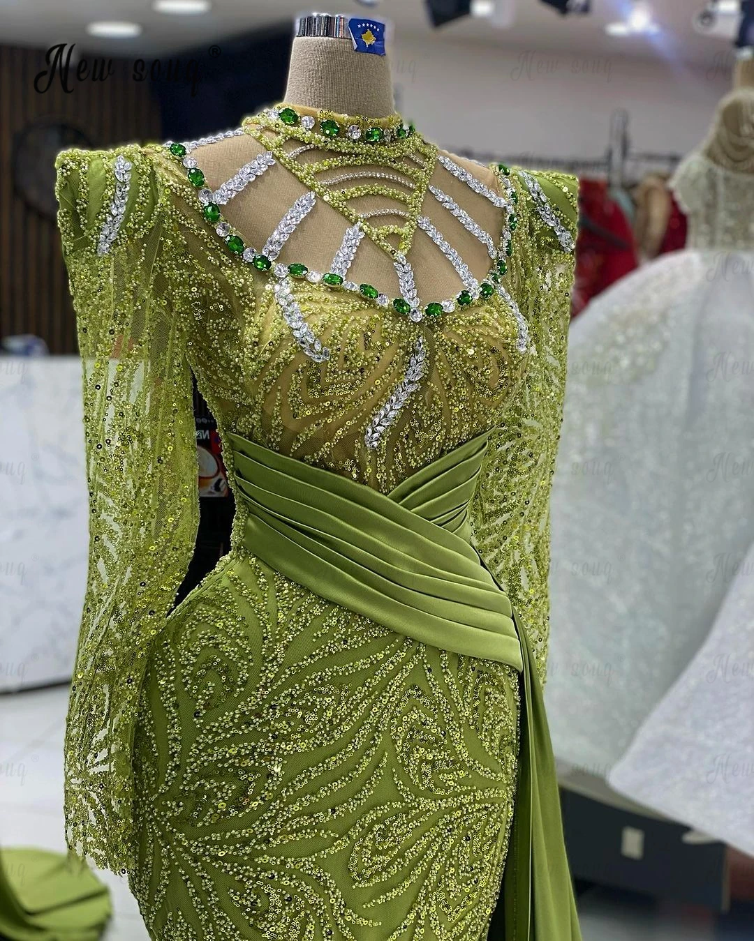 Vestido de noche musulmán de talla grande, manga larga, verde, Formal, para fiesta de graduación, boda árabe, evento, hecho a medida, Formal