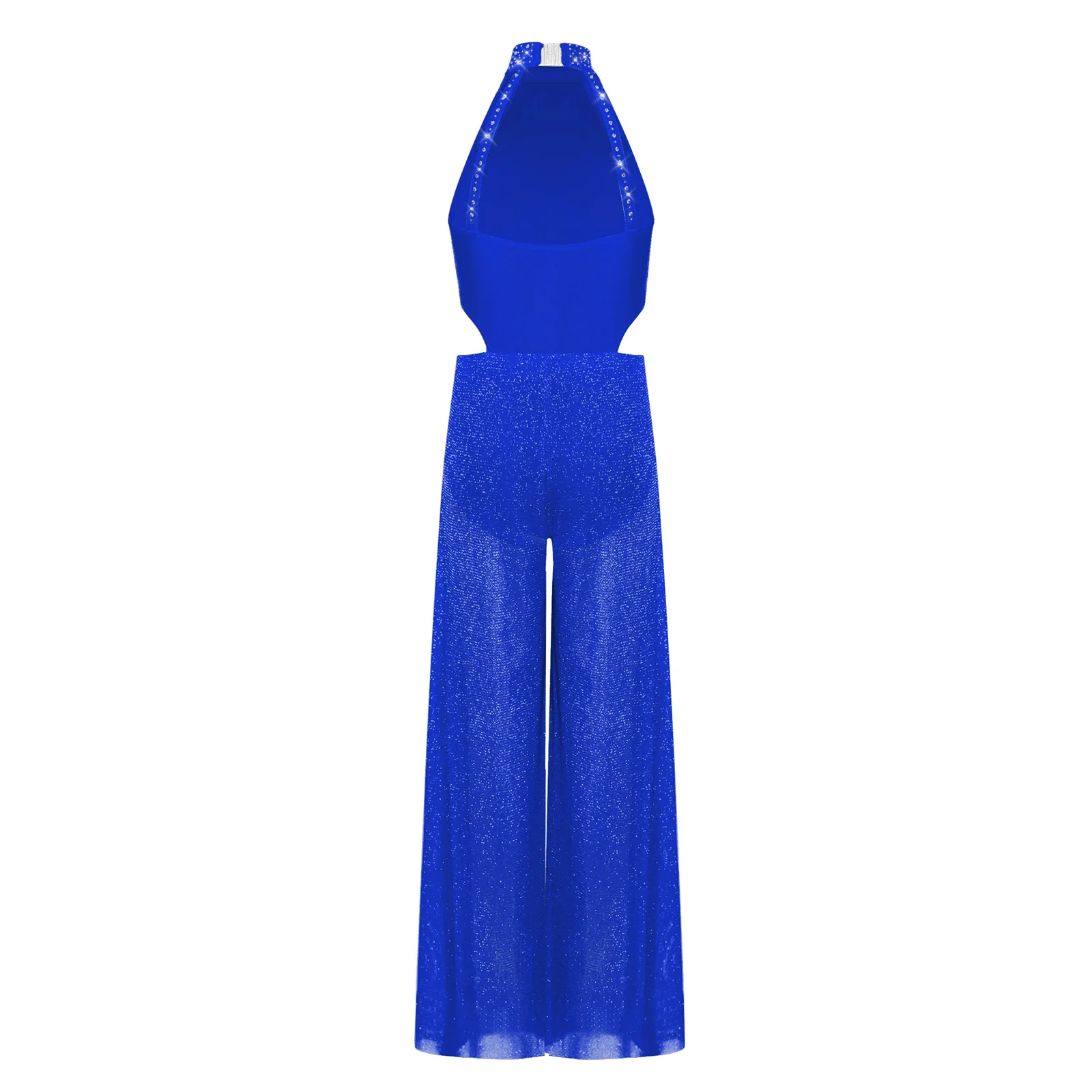 Children's Clothing Kids Girls Lyrical Dance Costume Cutout Jumpsuit Sleeveless Sequin Split Mesh Wide-leg Pants Bodysuit