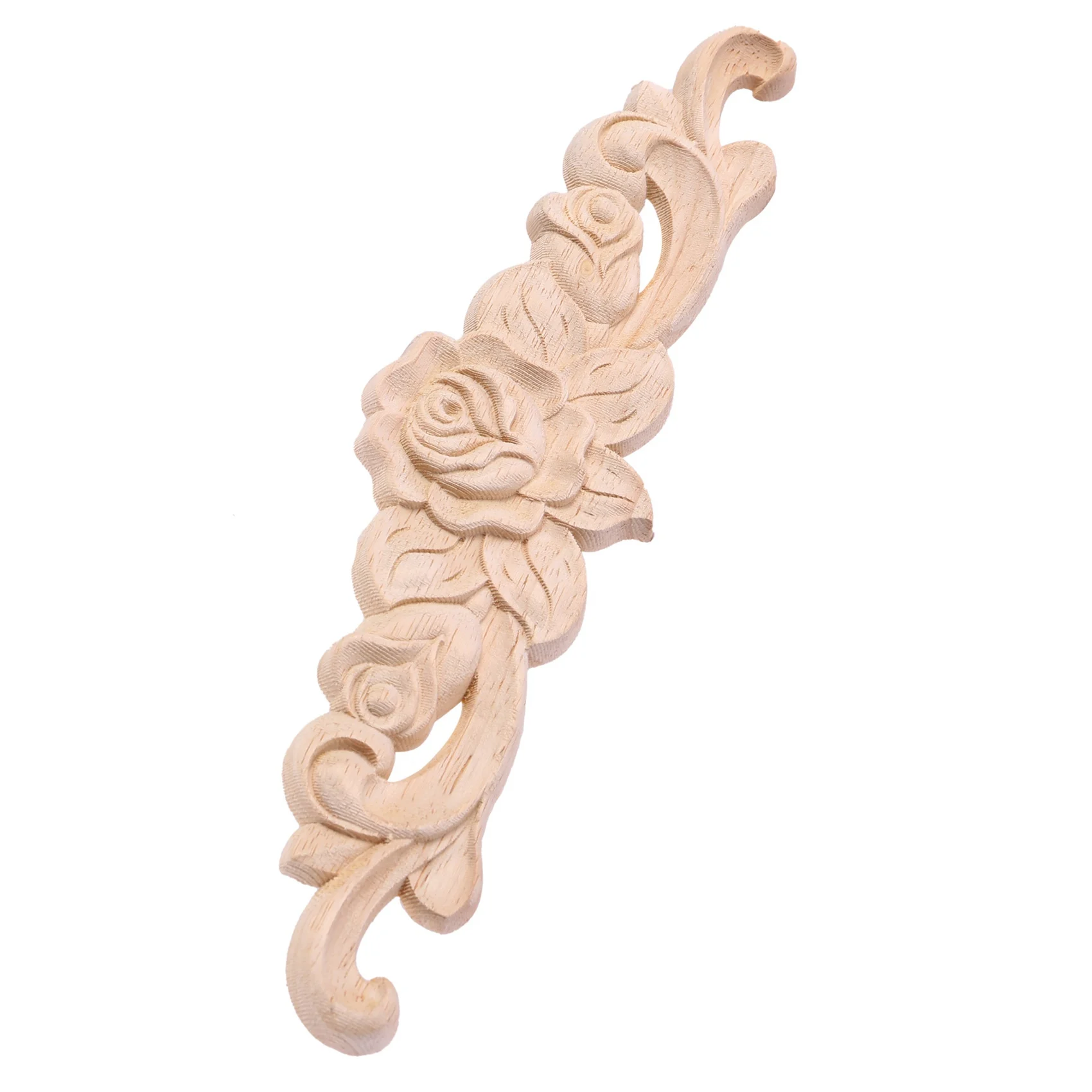 

20Pcs 20X5cm Rubber Wood Carved Long Onlay Applique Unpainted Rose Flower Door Home Decor European Style-ABQU