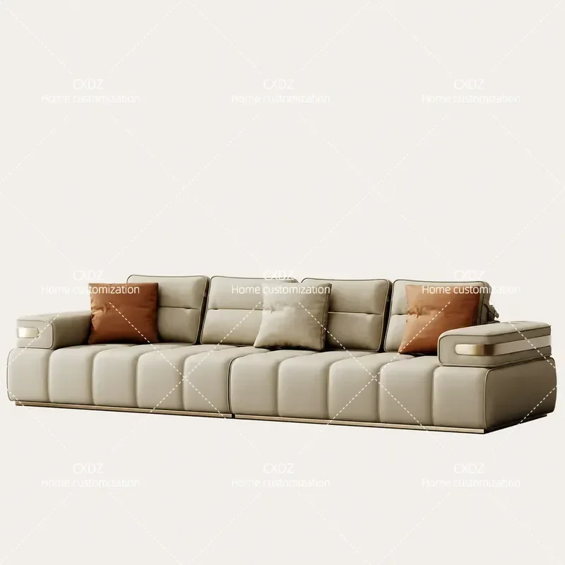 Light Luxury All Leather Sofa 4 Seater Straight Modern Living Room Furniture for Apartment 2025 New Arrival