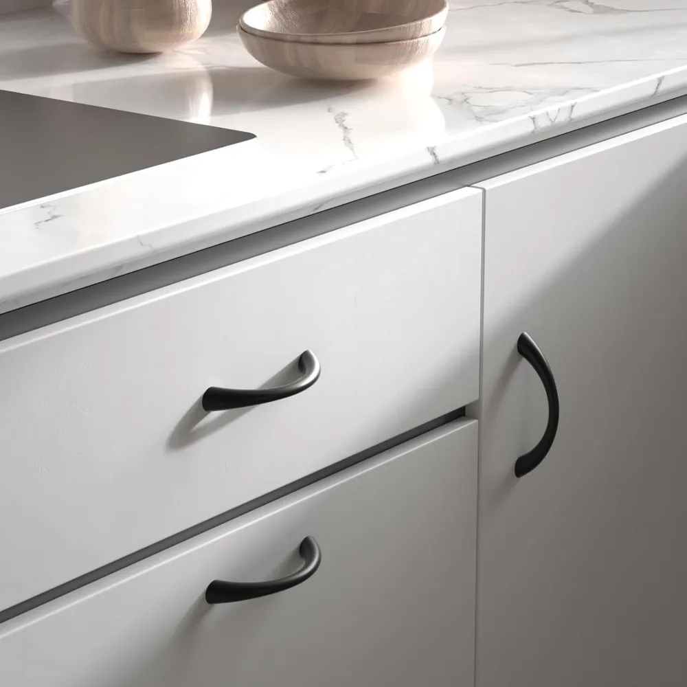 Ручки шкафа из матового черного цинкового сплава, 5 дюймов от центра до отверстия, 25 шт. в упаковке для ящиков комода, прочные ручки для фурнитуры