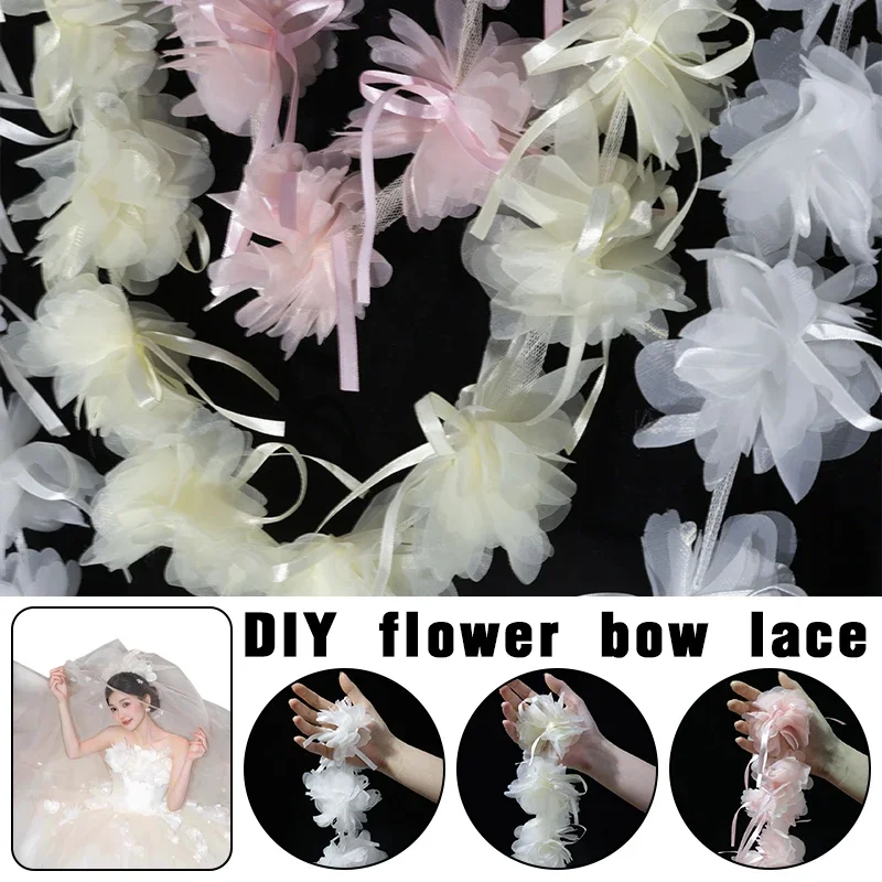 

3D Pleated Flower Patch Embroidery Lace Diy Handmade Wedding Dress Material Clothing Lace Accessories for Curtains Home Decor