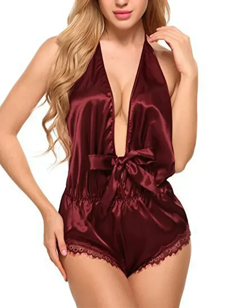 

Hot Women's Night Shirts Sexy Lingеrie Set Halter Backless Bodysuit Women's Strap Jumpsuit Womens One Piece Pajamas Body Shaper
