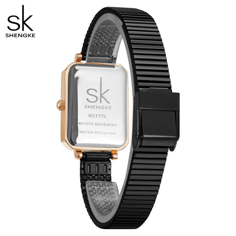 Shengke New Watch For Women Elegant Black Rectangle Ultra Thin Dial Reloj Mujer Precise Japanese Quartz Relogio Feminino