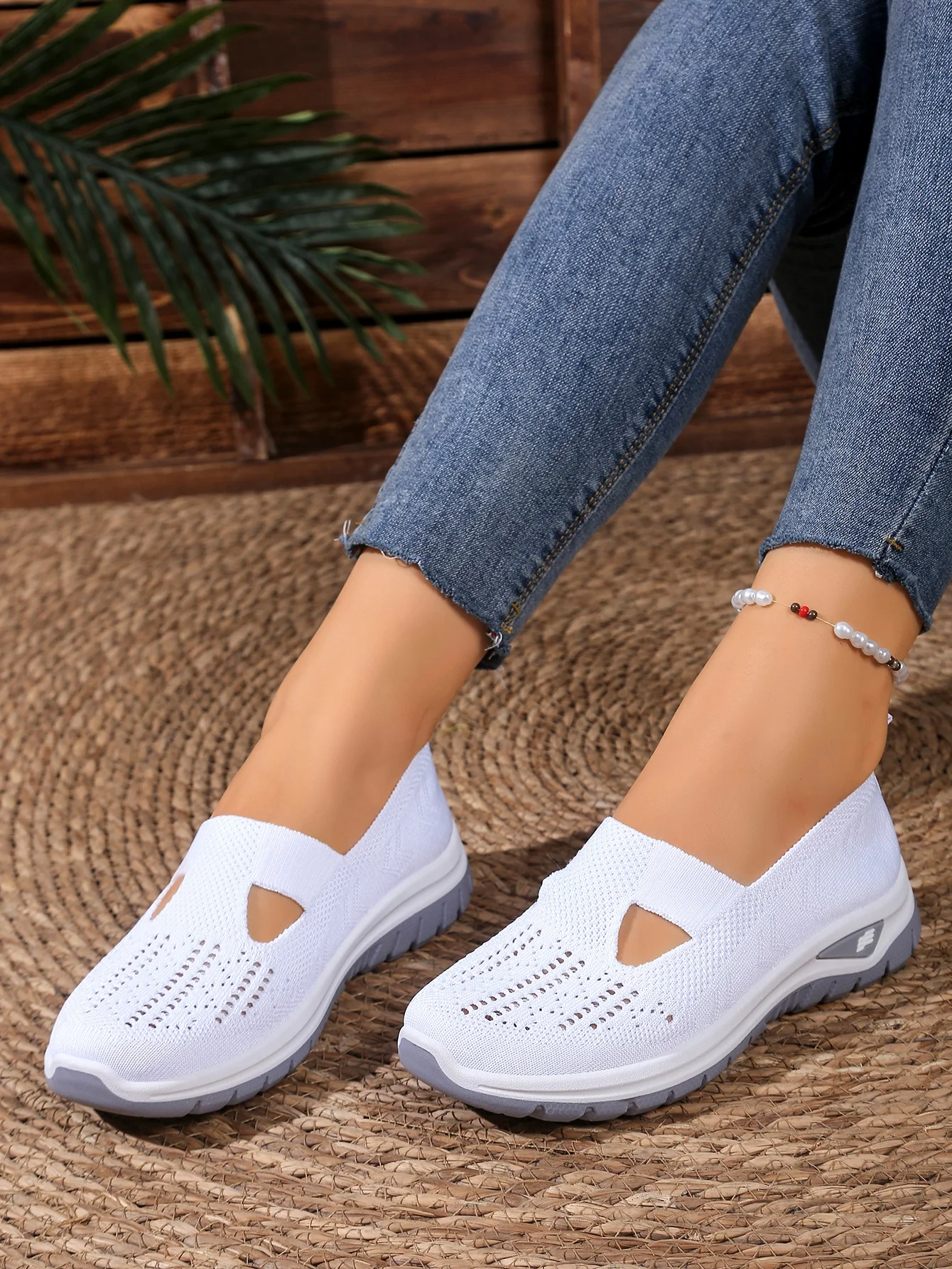 Sommerliche, atmungsaktive, hohlgestrickte Damen-Slip-On-Schuhe, rutschfeste, leichte Wandersneaker, lässige Mesh-Loafer für den Außenbereich – Detail 37