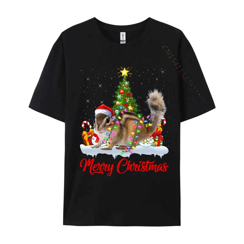 Chipmunk Xmas Tree Lighting Santa Chipmunk Christmas T-Shirt Top Tees Youth Teeshirts Cotton Printed On Streetwear Casual