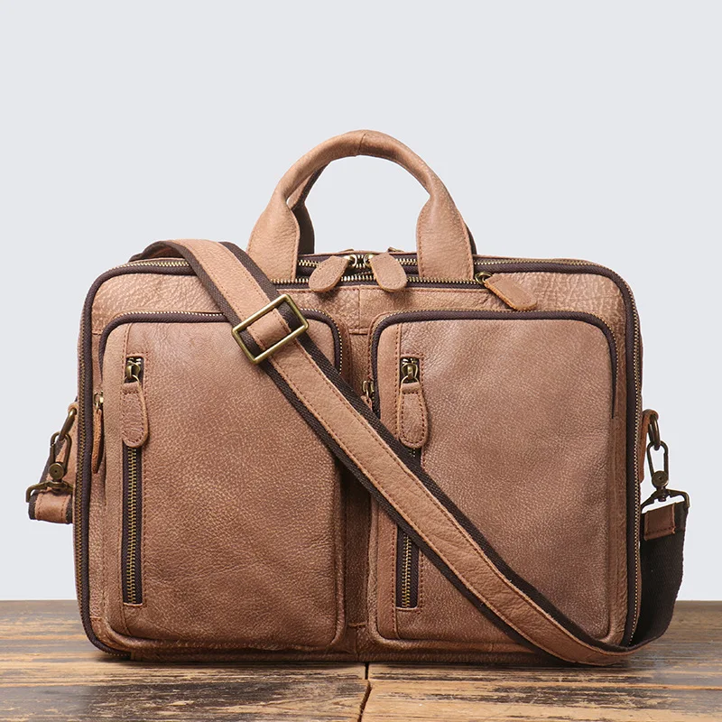 

Retro fashion leather waterproof multi-functional large capacity hand oblique span abrasive leather travel backpack