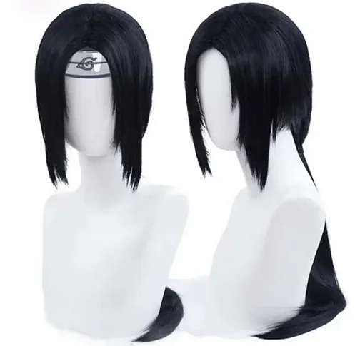 Peluca de Cosplay de Anime Uchiha Itachi Itachi Uchiha, pelucas de pelo sintético largas y rectas negras resistentes al calor