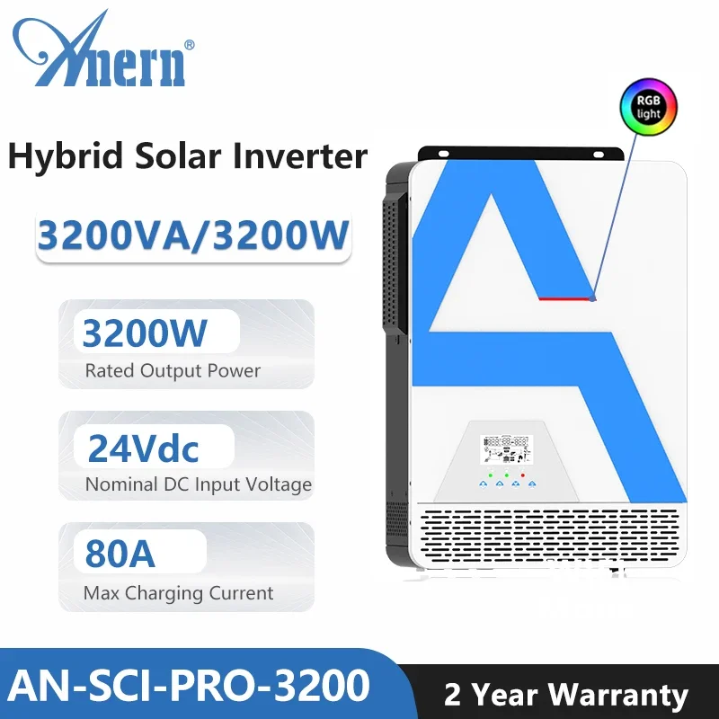 3.2KW 3200W 2KW 2000W Hybrid Solar Inverter 24V 12V  MPPT Hybrid Off Grid Pure Sine Wave 80A 230V 50Hz/60Hz Solar Inverter