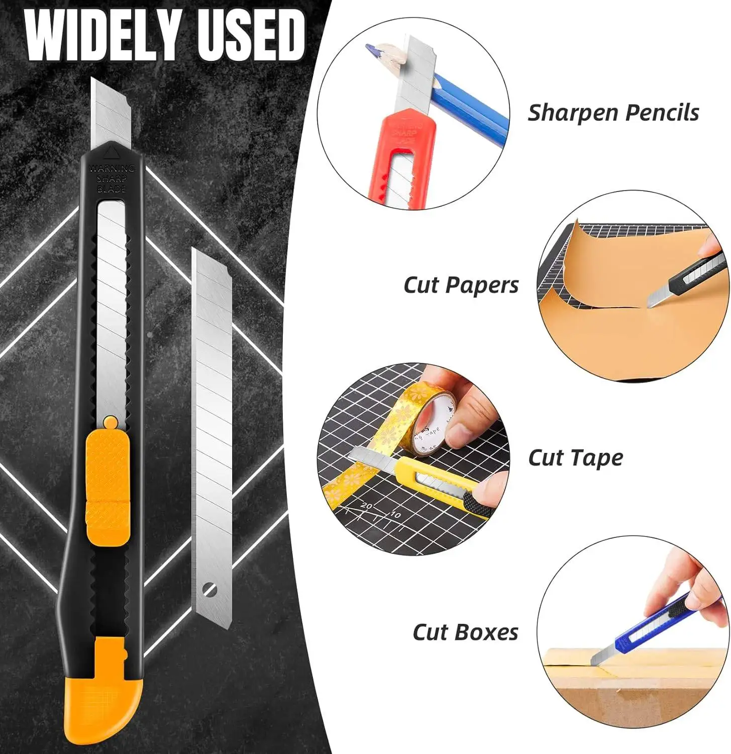 24 Pack Box Cutters Bulk (9mm Wide Blade Cutter) Utility Knife Retractable, Razor Knife Exacto Knife