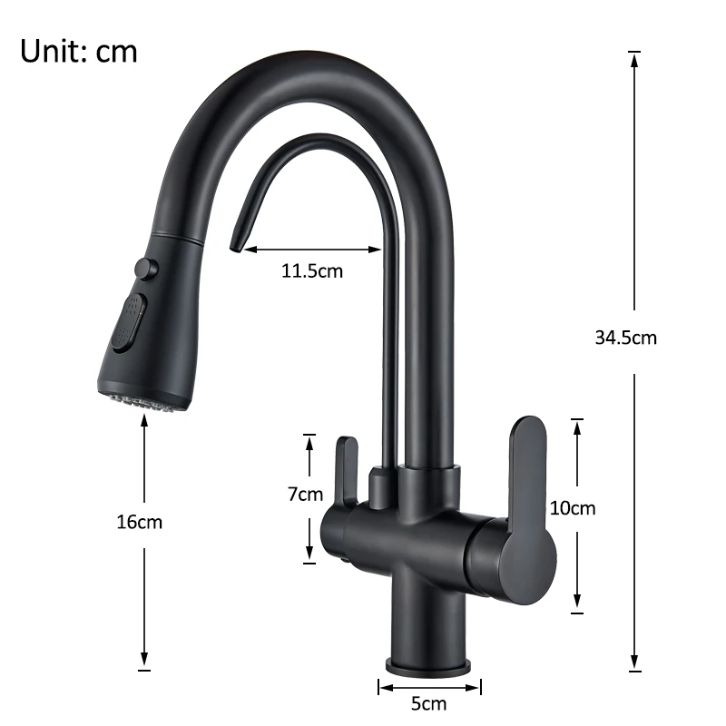 Shinesia Touch Sensor Filter Kitchen Faucet Gourmet Pull Out Pure Water Tap Dual Handle Black Kitchen Sink Mixer